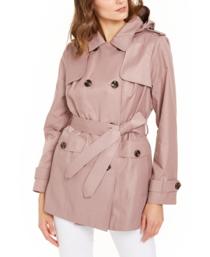 image of London Fog Hooded Double-Breasted Water-Repellent Trench Coat