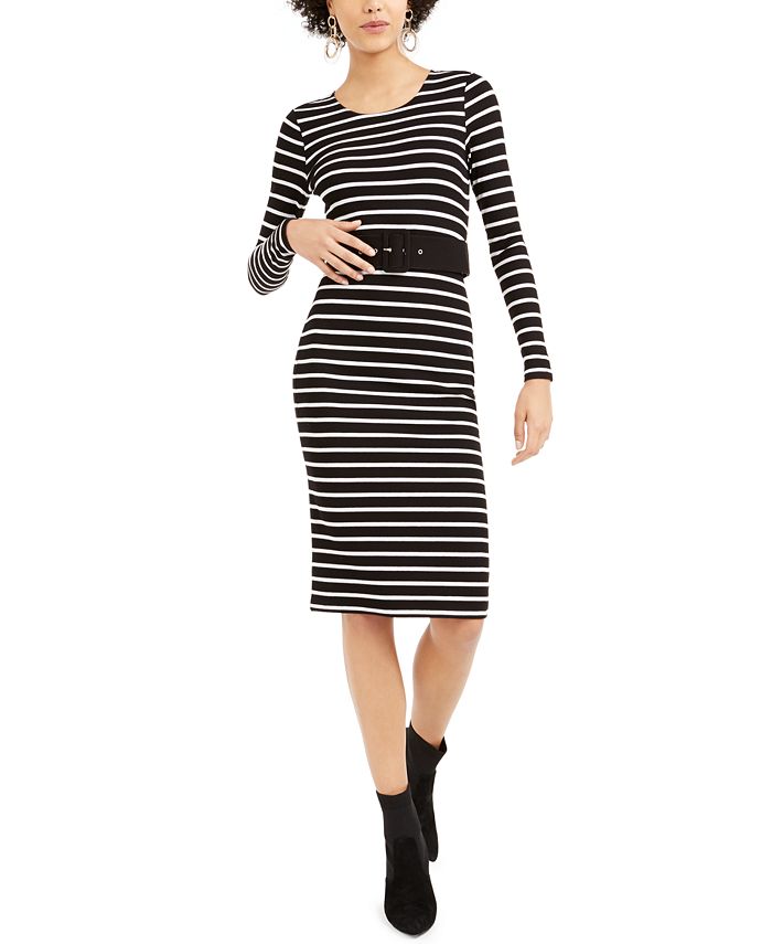 Bar III Striped Belted Sheath Dress, Created for Macy's - Macy's