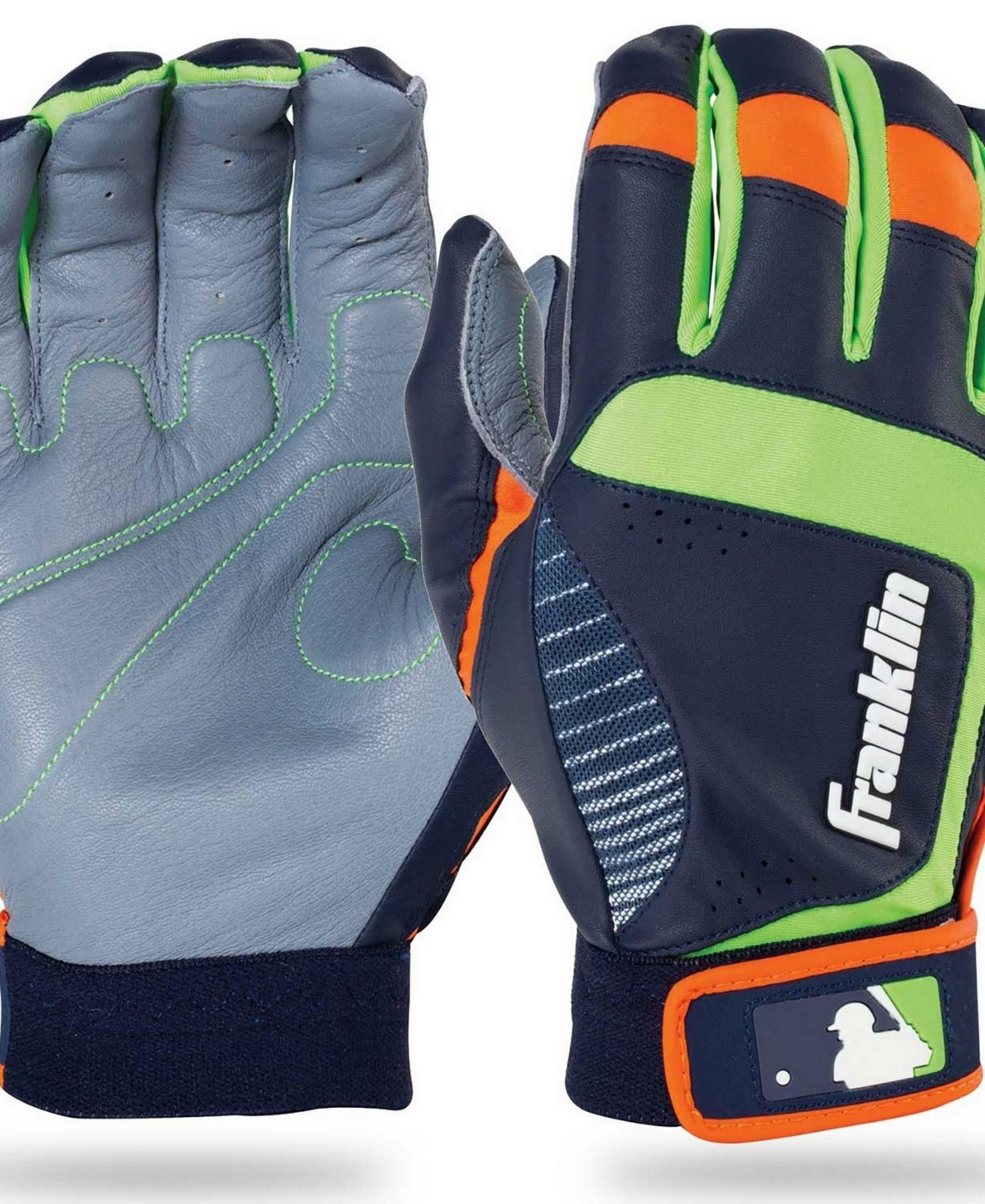 Franklin Sports Shok-sorb Neo Batting Gloves In Gray,navy,lime
