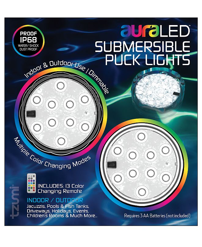 Tzumi Aura LED Submersible Puck Lights 2Pack RemoteControlled
