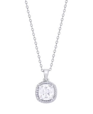 image of Cubic Zirconia Cushion Pendant Necklace in Fine Silver Plate