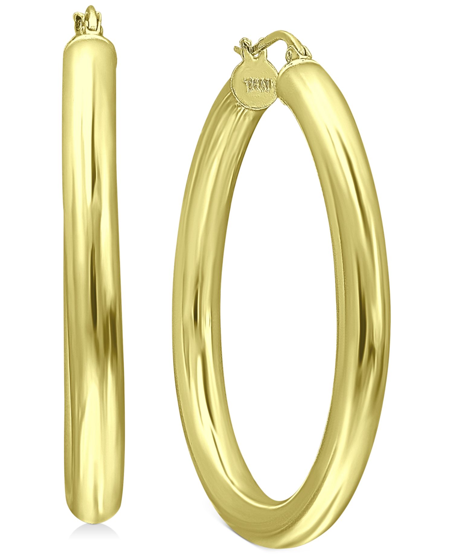 Medium Polished Tube Hoop Earrings in 18k Gold-Plated Sterling Silver, 1.57"