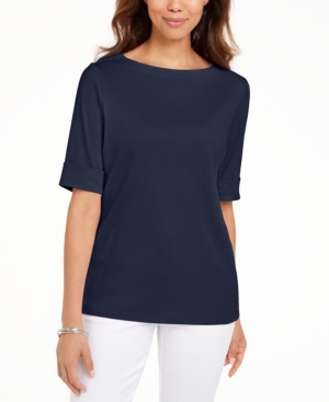 image of Karen Scott Boat-Neck Elbow-Sleeve Top, Created for Macy-s