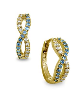 White and Blue Cubic Zirconia Infinity Huggie Hoop Earrings in Sterling Silver