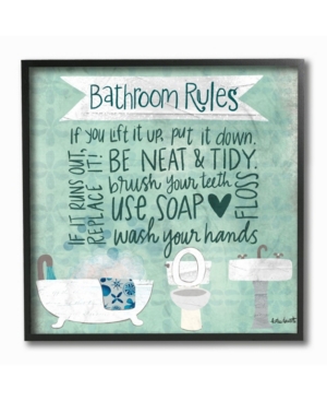 Stupell Industries Aqua Blue Bathroom Rules Collage Look Typography 12