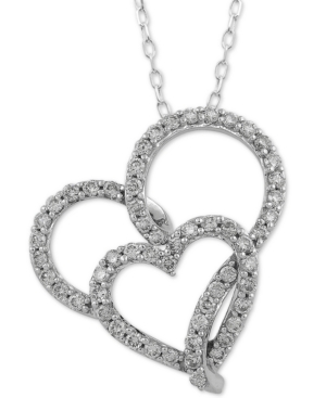 image of Diamond Double Heart Pendant Necklace (1/2 ct. t.w.) in 14k White Gold, 16