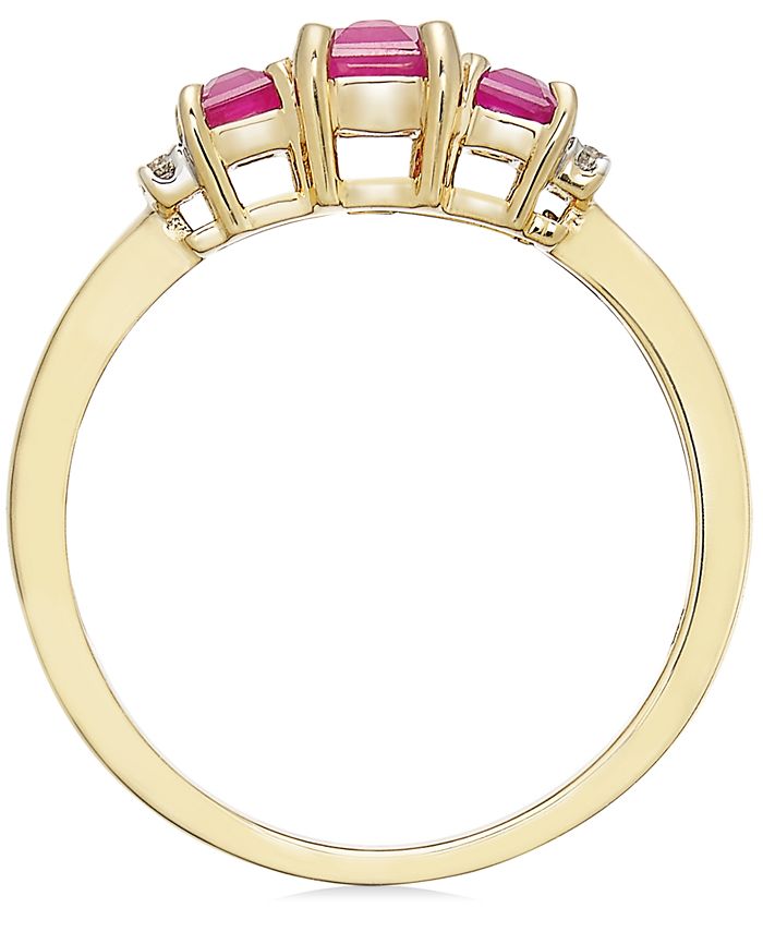 Macy's Ruby (3/4 ct. t.w.) & Diamond (1/20 ct. t.w.) Three-Stone Ring ...