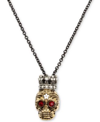Skull Pendant//Necklace Gold//Silver Large Flat Sugar Skull Charm Chain Sm Enamel
