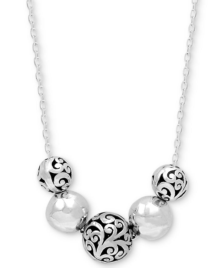 Lois Hill - Filigree & Polished Bead Statement Necklace in Sterling Silver, 16" + 2" extender