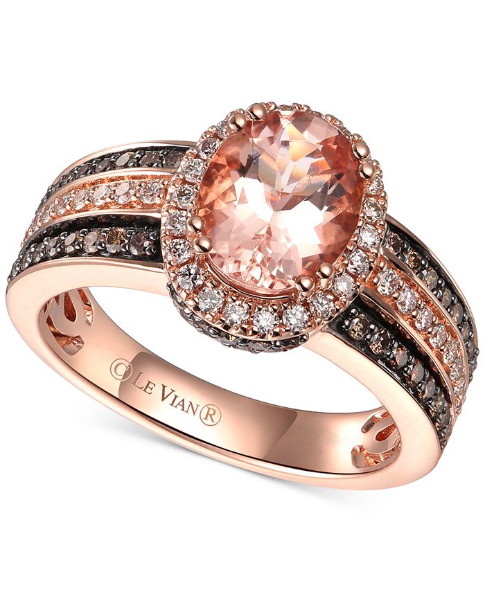 2 Row Morganite Engagement Ring In 14K Rose Gold
