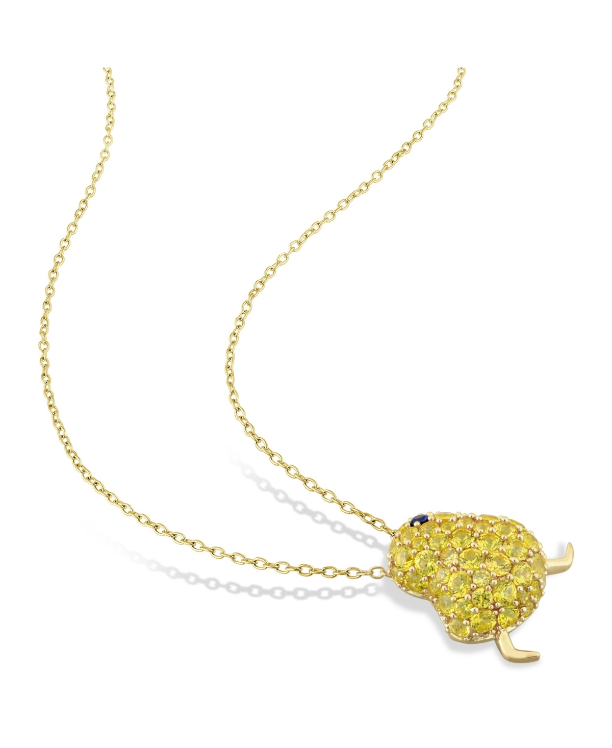 Shop Macy's Lab Grown Blue And Yellow Sapphire (3 Ct. T.w.) Chick Bird Necklace In 18k Gold Over Sterling Silver
