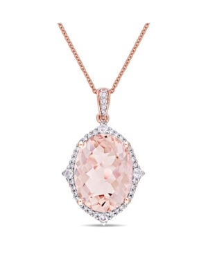 image of Morganite (9 3/4 ct. t.w.), White Sapphire (1/4 ct. t.w.) and Diamond (1/4 ct. t.w.) Vintage-Inspired Halo Necklace in 14k Rose Gold