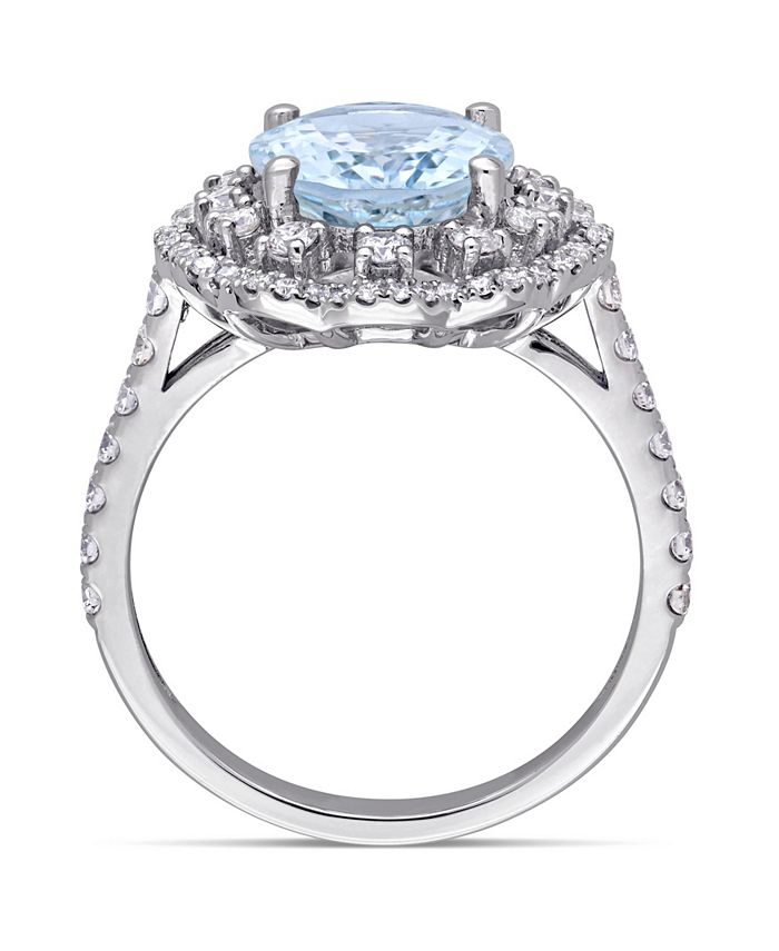 Macy's - Aquamarine (2 3/4 ct. t.w.) and Diamond (3/4 ct. t.w.) Halo Ring in 14k White Gold