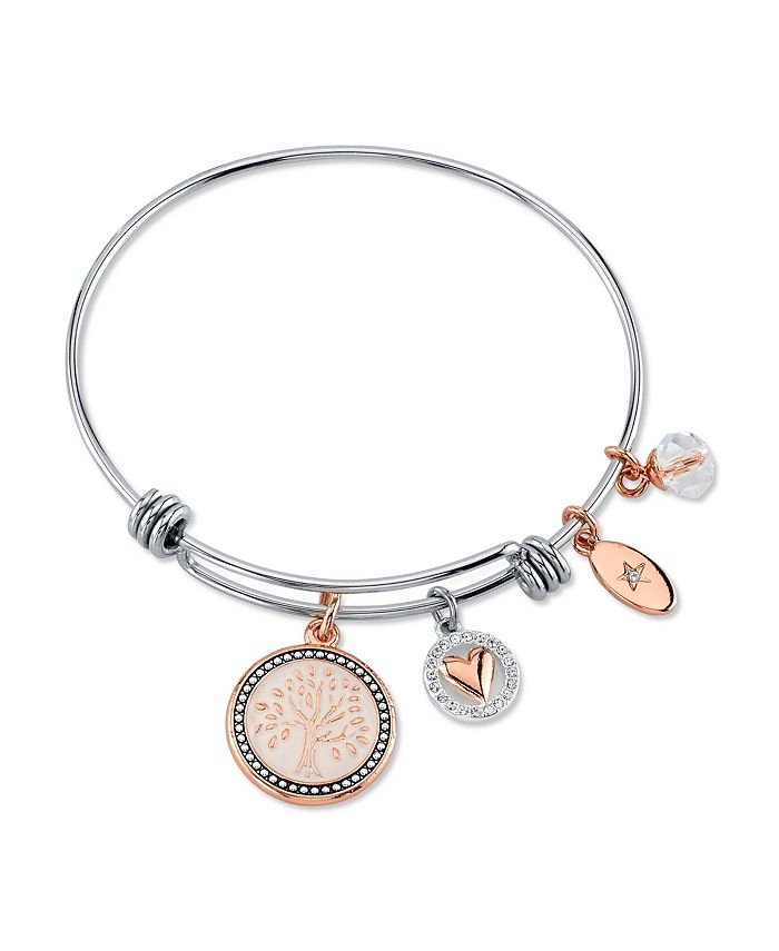 Unwritten - "My Family, My Love" Family Tree Bangle Bracelet in Stainless Steel & Rose Gold-Tone