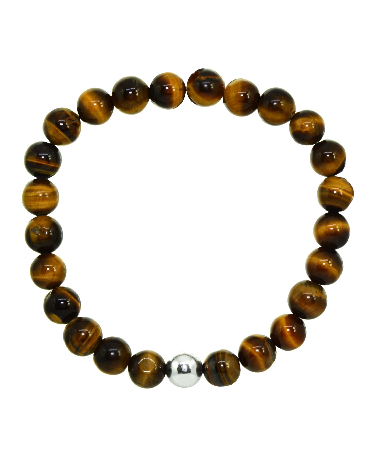 Genuine Stone Bead Stretch Bracelet with Silver Plate or Gold Plate Bead Accent