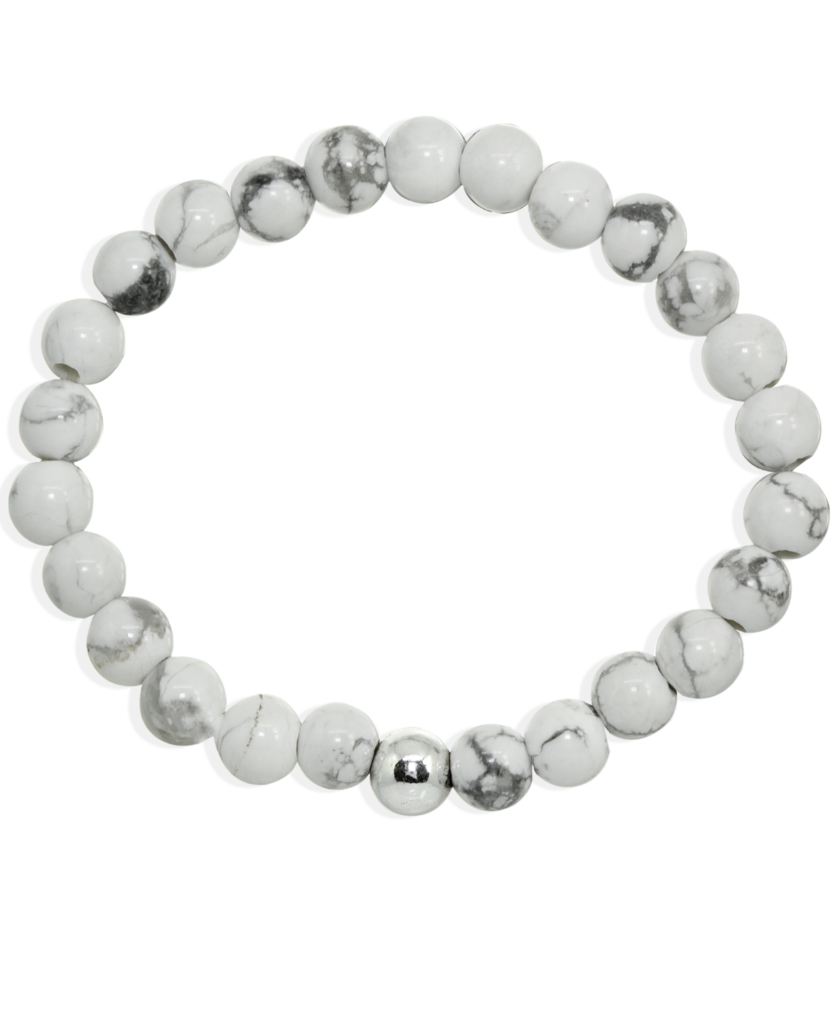 Shop Macy's Genuine Stone Bead Stretch Bracelet With Silver Plate Or Gold Plate Bead Accent In Howlite,silver