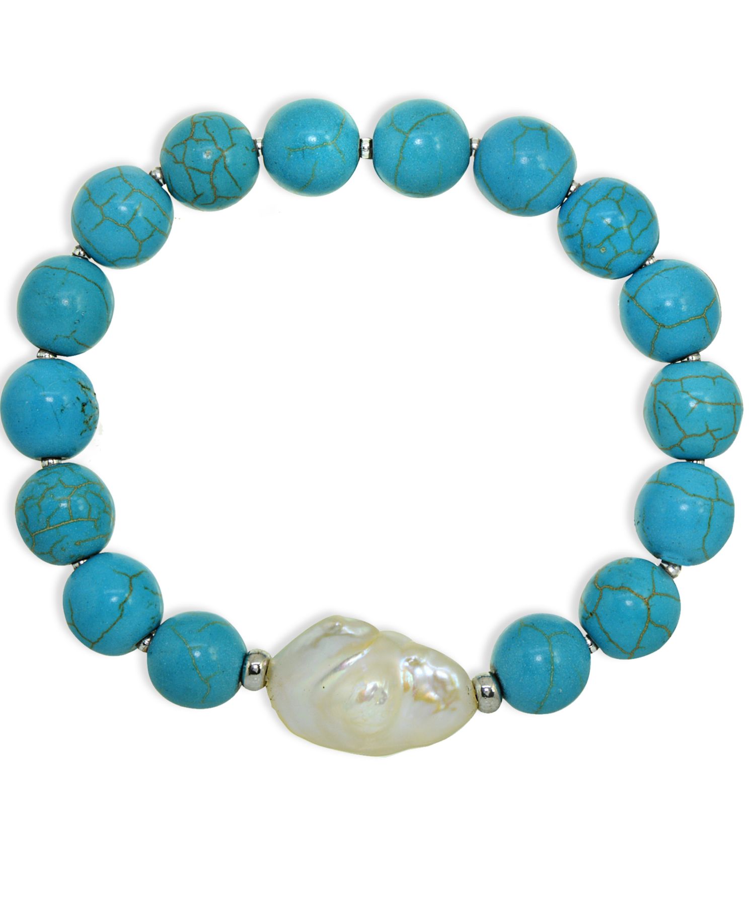 Genuine Stone Bead Biwa Pearl Stretch Bracelet