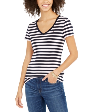 Tommy Hilfiger Striped Cotton T Shirt In Sky Captain Ballerina