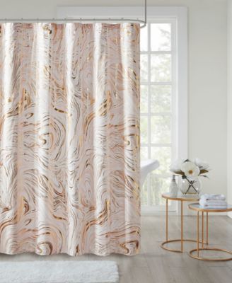 Intelligent Design - Rebecca Printed Marble Metallic Shower Curtain