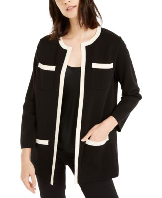 Anne Klein - Tipped Patch-Pocket Cardigan