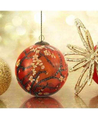 La Pastiche by Overstockart Branches of An Almond Tree in Blossom, Red Hand Painted Glass Ornament by Vincent Van Gogh, 3.5" x 3.5", 3.5" x 3.5"