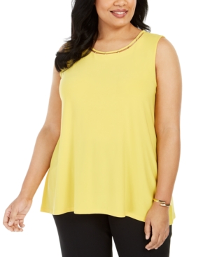 image of Kasper Plus Size Neckline-Cutout Bead-Trim Top