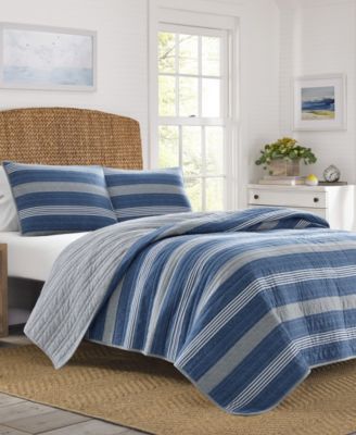 Nautica Saltmarsh Blue Cotton Reversible Quilt Collection Bedding
