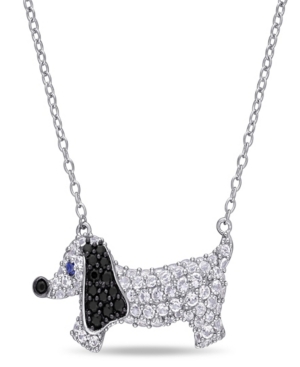 image of Created Blue and White Sapphire (1 1/3 ct. t.w.) Black Spinel (1/5 ct. t.w.) Dog Necklace in Sterling Silver