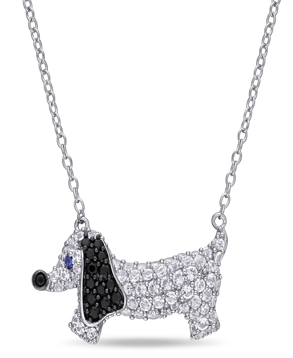 Macy's Lab Grown Blue And White Sapphire (1 1/3 Ct. T.w.) Black Spinel (1/5 Ct. T.w.) Dog Necklace In Sterl