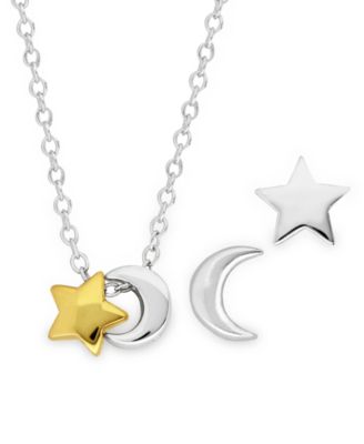 Rhona Sutton - Children's 2-Tone Celestial Stud Earrings Pendant Necklace Set in Sterling Silver and 14K Yellow Gold Plating