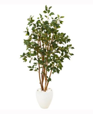Nearly Natural - 53in. Ficus Artificial Tree in White Planter