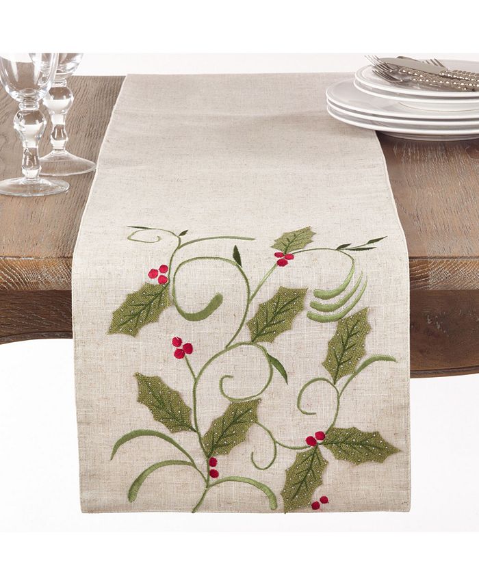 Saro Lifestyle Holly Leaf Applique Table Runner - Macy's