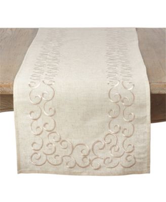 Embroidered Swirl Design Linen Blend Runner