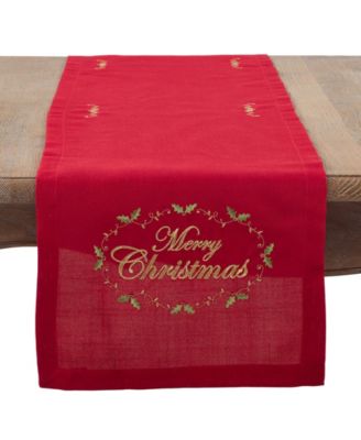 Merry Christmas Embroidered Holiday Table Runner, 14" x 72"