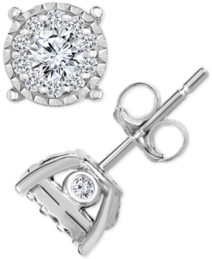 image of TruMiracle Diamond Halo Cluster Stud Earrings (1/2 ct. t.w.) in 14k White Gold