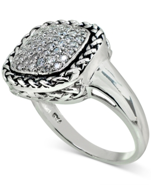 image of Cubic Zirconia Rope-Framed Statement Ring in Sterling Silver