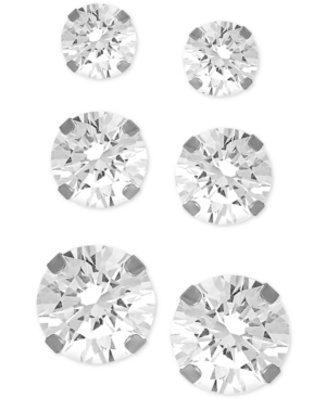 image of Essentials 3 Pc. Set Cubic Zirconia Stud Fine Silver Plate Earrings