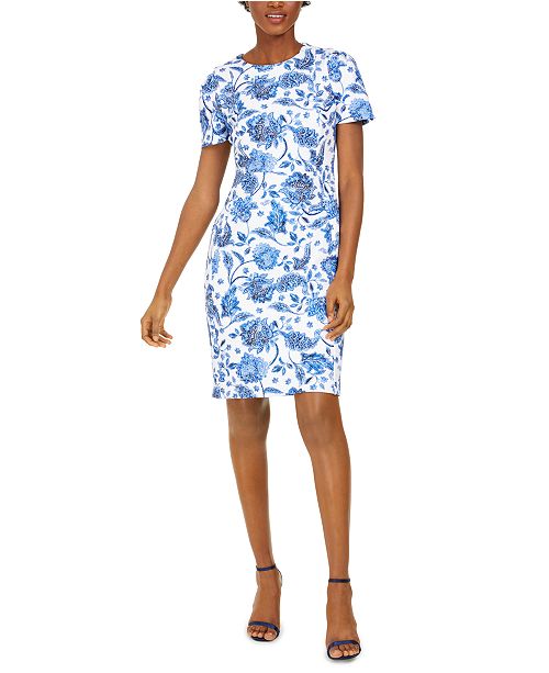 Calvin Klein Floral Short Sleeve Sheath Dress Reviews Dresses