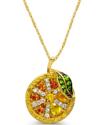 Macy's - Multi-Colored Sapphire and Tsavorite (1/20 ct. t.w.) Orange Pendant in 14K Yellow Gold
