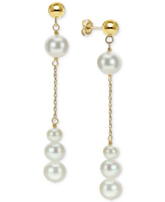 Macy's Cultured Freshwater Pearl Dangle Drop Earrings (4-8mm) in 14k ...