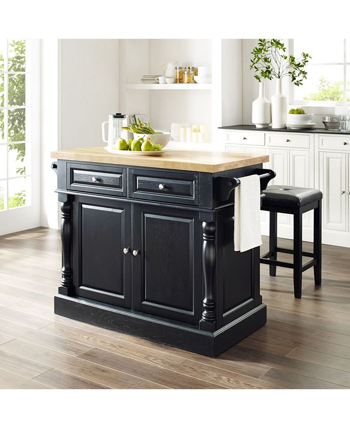 Crosley Oxford Butcher Block Top Kitchen Island With 24" Upholstered ...