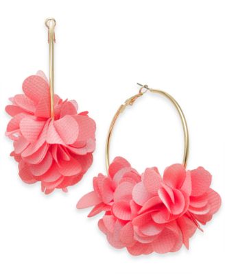 INC International Concepts - Gold-Tone Fabric Flower Hoop Earrings