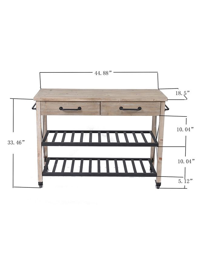 Luxen Home Two Drawer Wood Kitchen Cart With Metal Rack Open Storage ...