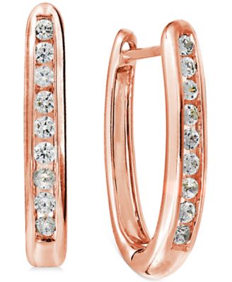 Macy's - Diamond Small Hoop Earrings (1/4 ct. t.w.) in 14k Rose Gold-Plated Sterling Silver, 0.63"