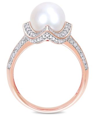 Freshwater Cultured Pearl (8.5-9mm) and Diamond (1/4 ct. t.w.) Vintage Halo Ring in 10k Rose Gold