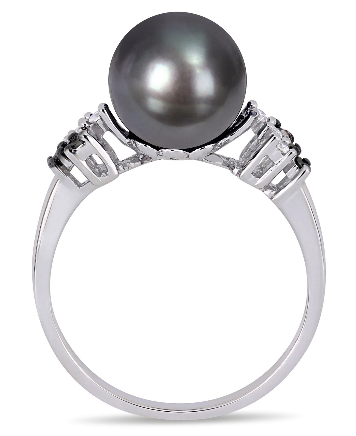Tahitian Cultured Pearl (9-9.5mm) and BlackDiamond (1/8 ct. t.w.) Ring in 10kGold - White