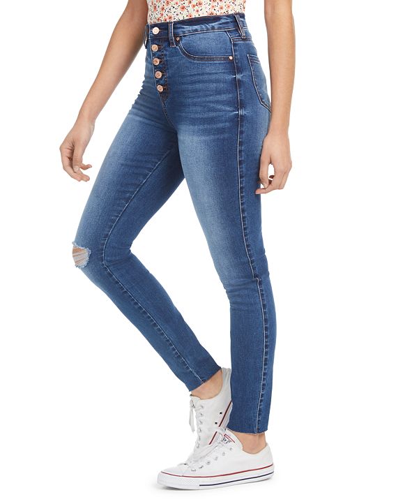 Celebrity Pink Juniors' Curvy High Rise Ripped Button-Fly Skinny Jeans ...
