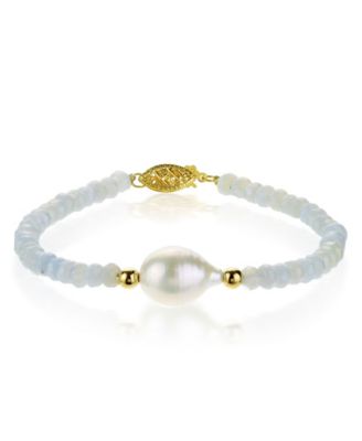 Macy's - Baroque Freshwater Cultured Pearl (10-11mm) with Blue Lace Agate (4-5mm) 7 1/4" Bracelet in 14k Yellow Gold