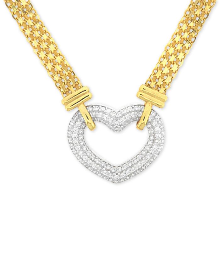 Cubic Zirconia Heart 18" Pendant Necklace in Sterling Silver & 18k