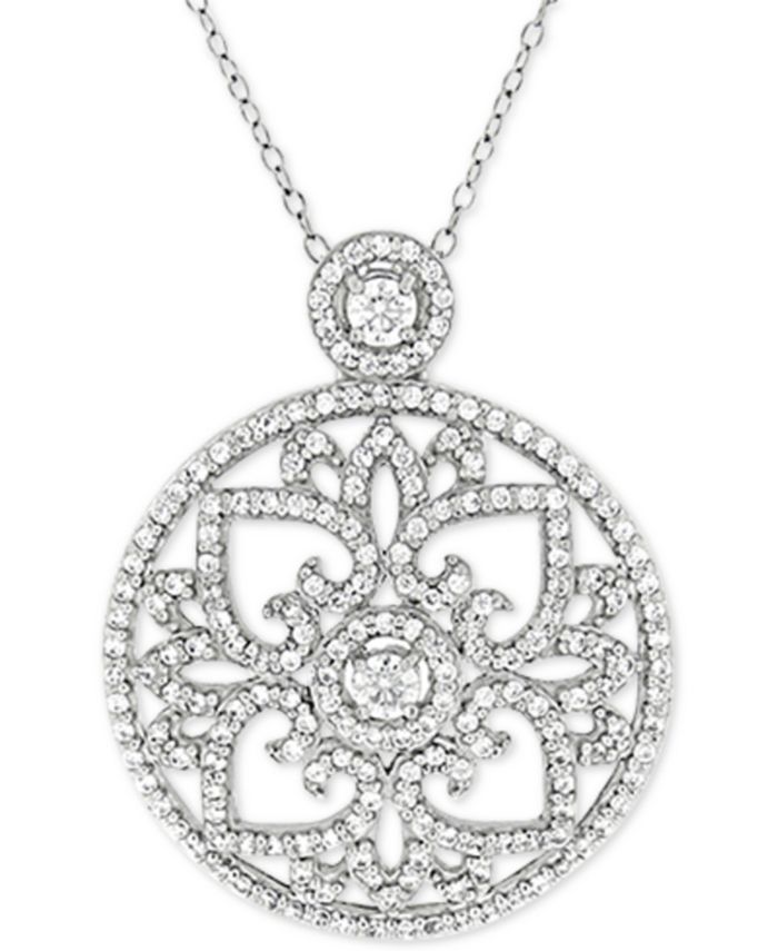Macy's - Cubic Zirconia Antique-Look Medallion 18" Pendant Necklace in Sterling Silver